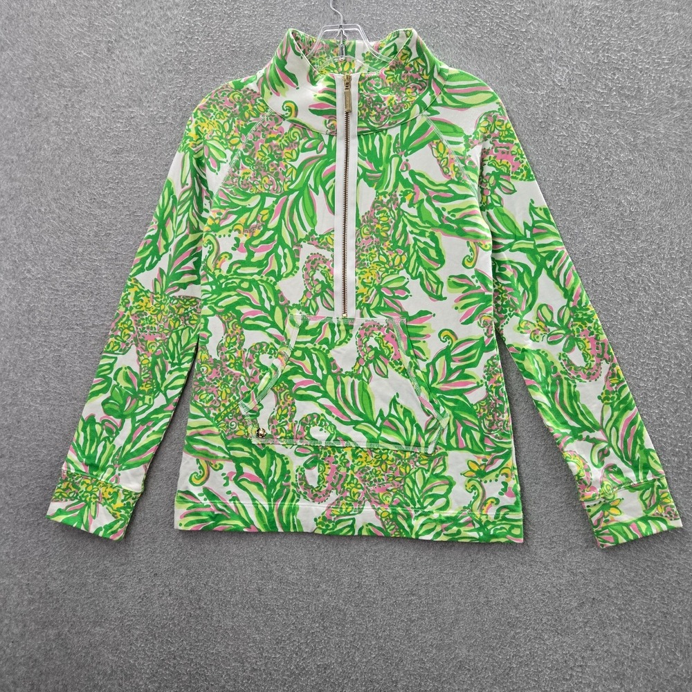 Lilly Pulitzer Women Sweatshirt XXS Green Octopus Print Pockets 1/2 Zip